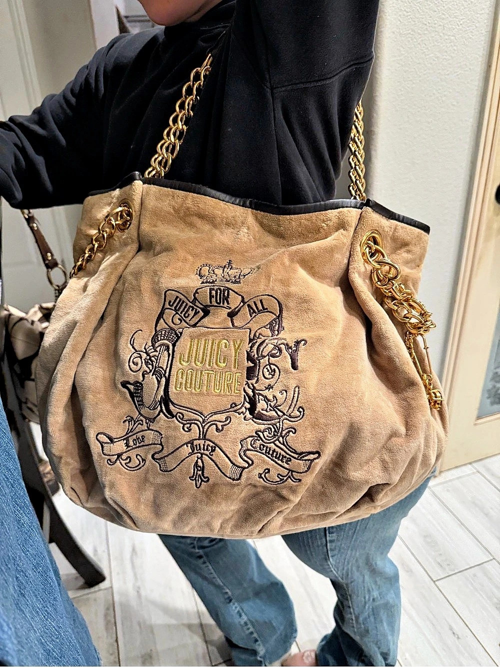 Juicy Couture Juicy For All Velour Crest Chain Shoulder Bag Brown